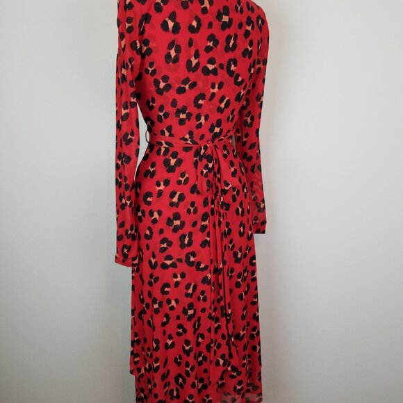 CAbi Sexy 5771 Siren Red Leopard Nylon Net Midi Wrap Dress * Ladies Size XS NEW - Picture 5 of 11